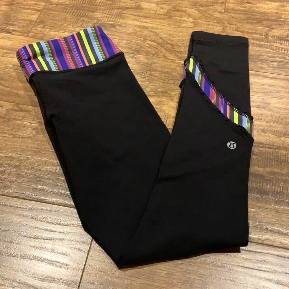 Lululemon full length leggings with neon stripes and ruff…